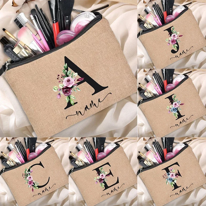 Linen Make Up Cosmetic Bag Outdoor Travel BeautyParty Lipstick Bag Makeup Bag Customized Personalized Name School Pencil Cases