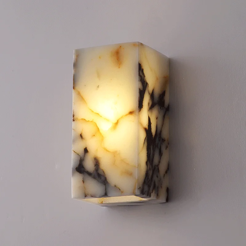 Luxury Black Cuboid Natural Stone Wall Lamp High-end Bedroom Bedside LED Sconce Living room Bathroom Waterproof Lighting Fixture