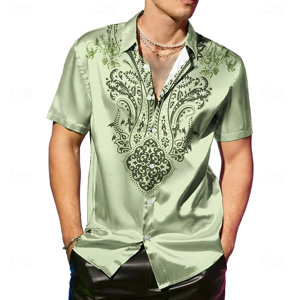Men's satin shirt, formal shirt, printed button up shirt, comfortable for daily use