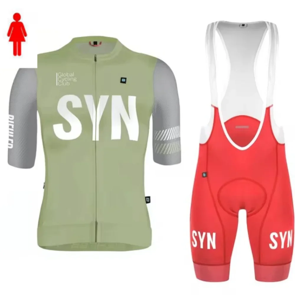 Women SYN-Colorful Long SleeveCycling Apparel Close-fitting Road Cycling Race Jersey Bib Shorts Anti-UV Set Summer MTB Clothing