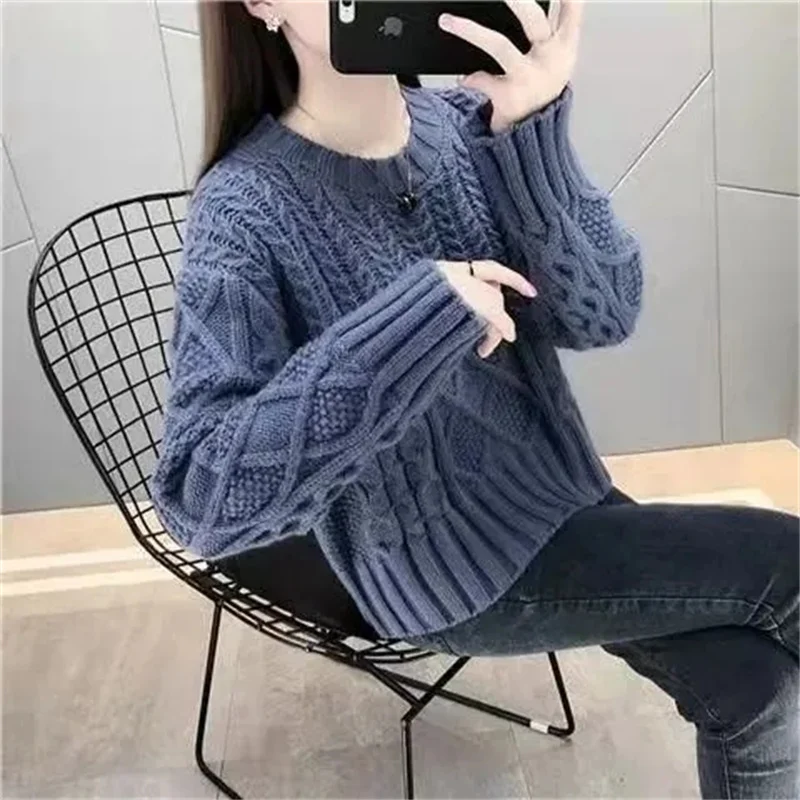 Herfst Winter Dames Effen Kleur Korte Trui Retro Stijl Vrouwen Pullover Breien Koreaanse Dame Ronde Hals Lange Mouwen Gebreide Kleding