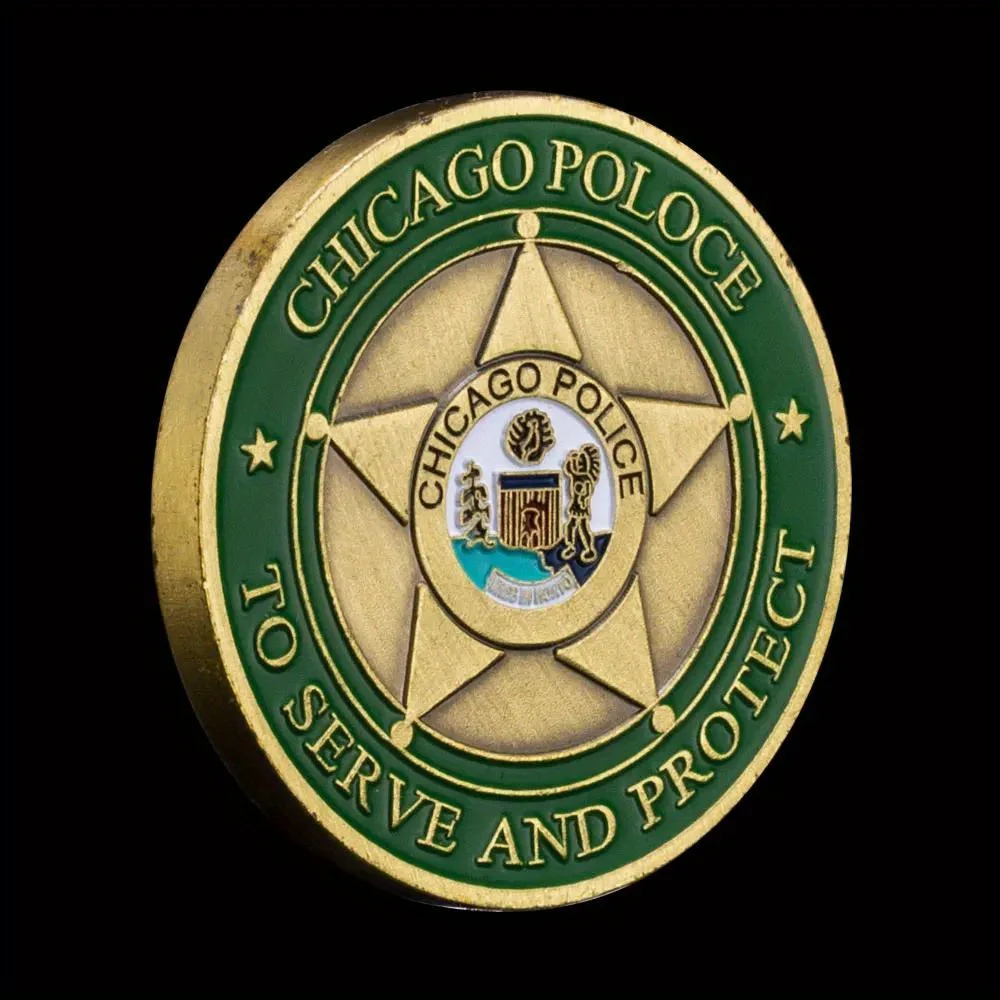 عملة تذكارية من شرطة شيكاغو الأمريكية ، لخدمة وحماية ، مجموعة عملات تحدي ، عملة تذكارية مطلية بالبرونز والجمجمة الأمريكية