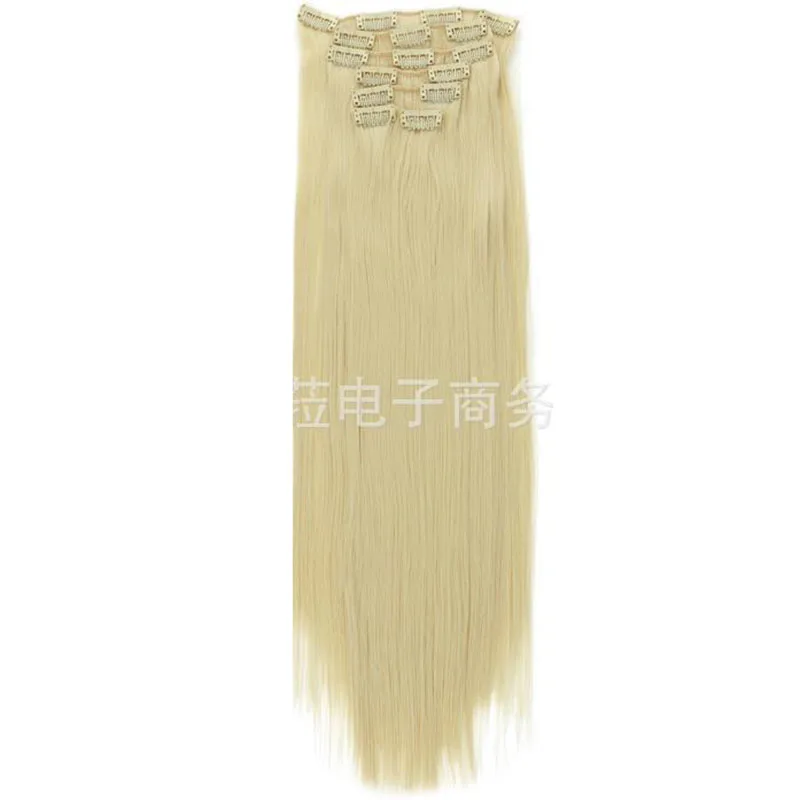 Hot Selling 7-piece Straight Hair Set, 55cm Medium Length, 16 Clips, Realistic Synthetic Wig with European and American Style