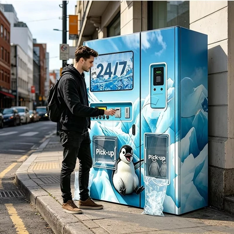 24-Hour unattended commercial ice water vending machine 200kg ice cubes 400GPD purified water