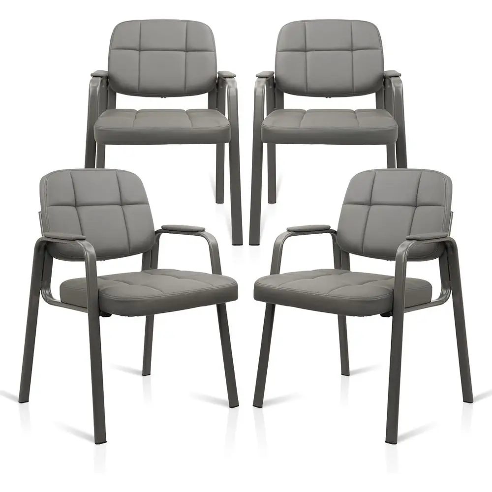 

Leatherette Padded Armrest Waiting Room Chairs and Corner Office Desk Set (Grey, 4-Piece)