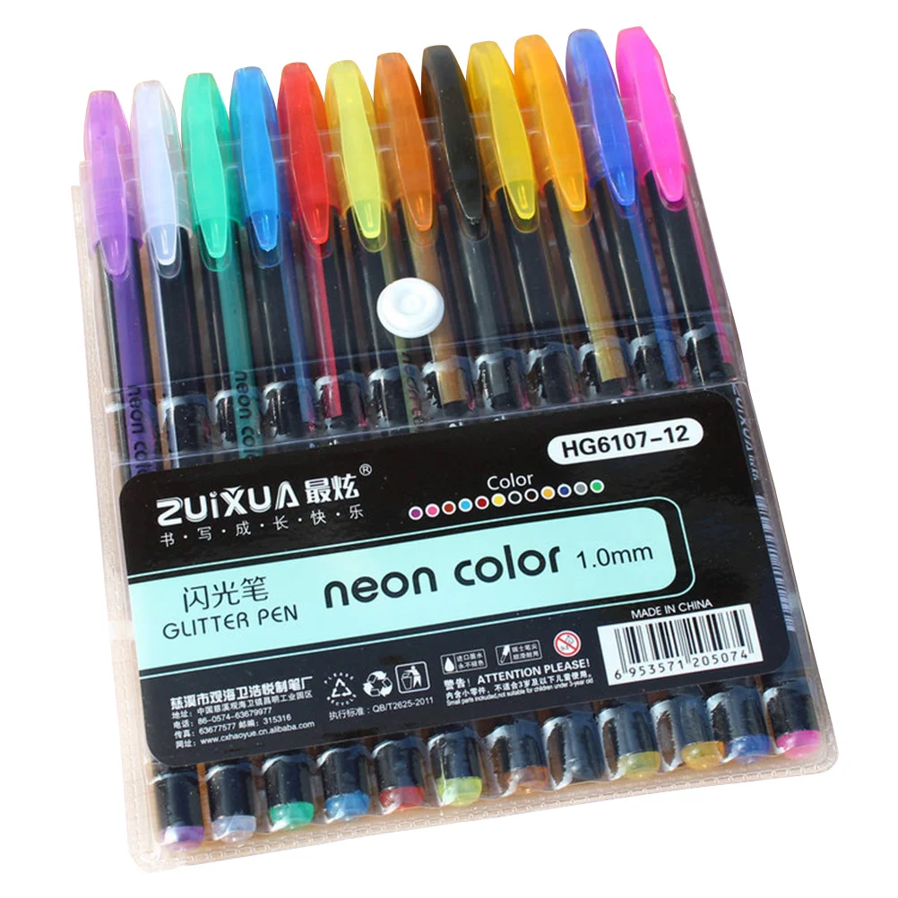 12 warna pena tinta Gel 10mm pena warna Neon Set kerajinan menggambar lukisan buku mewarnai hadiah (berbagai macam warna)