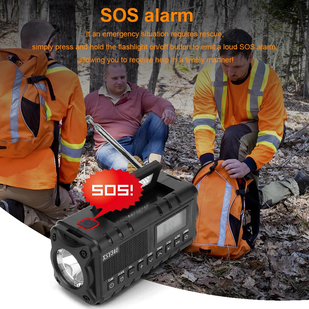 10000mAh Hand Crank Emergency Radio NOAA/AM/FM Weather Radio Outdoor Solar Flashlight Power Bank Phone Charger Radio SOS Alarm