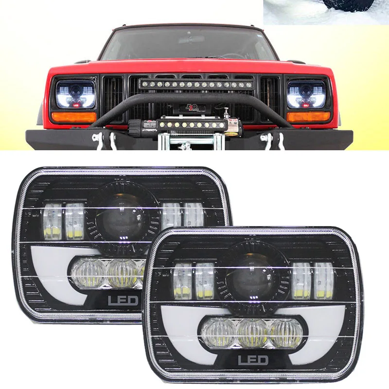 2X Auto 7x6 5x7 Inch 90W Square Truck LED Headlight Driving Lamps with Hi/Lo Beam DRL For Jeep Cherokee Wrangler XJ 4X4 Offroad