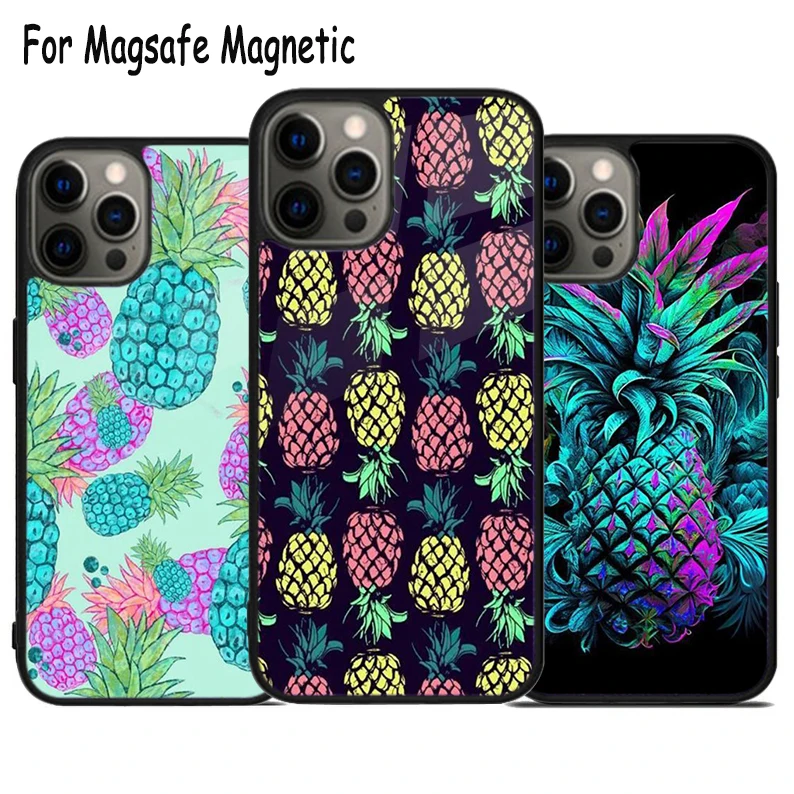 Hawaiian Tropical Neon Pineapple Wireless Charge Magsafe Phone Case For iPhone 15 16 14 13 11 12 Pro Max Plus Magnetic Cover