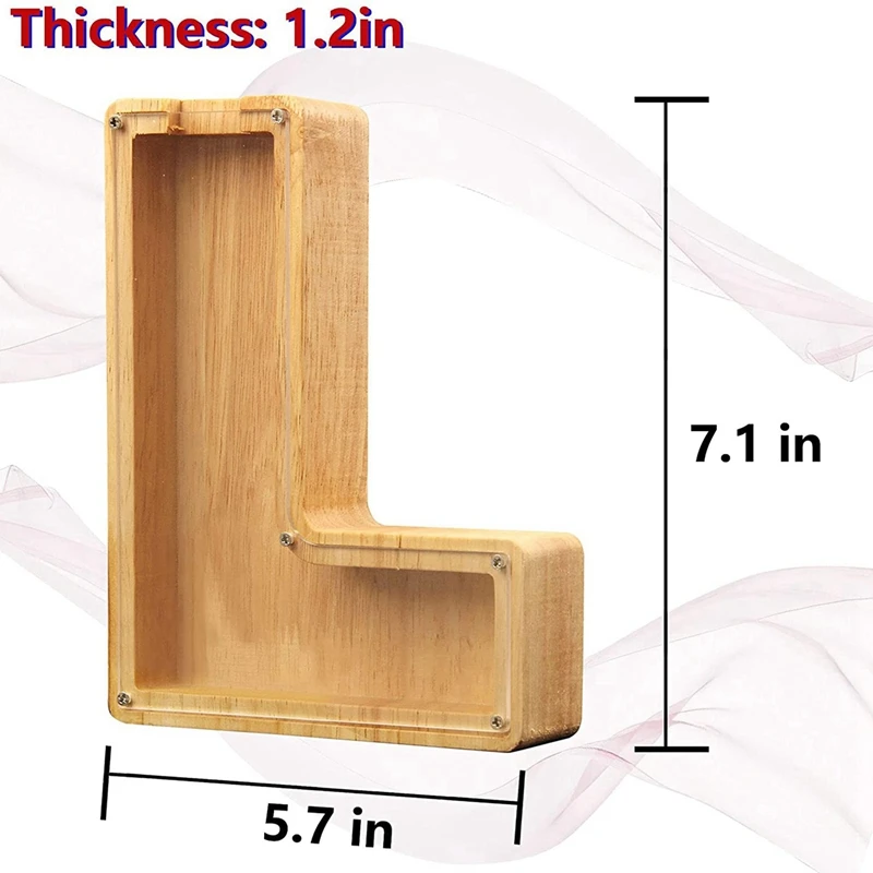 2X ahşap kişiselleştirilmiş kumbara oyuncak alfabe çocuklar için para kavanoz sikke yetişkinler tasarrufu harfli kutu dekor (alfabe-l)