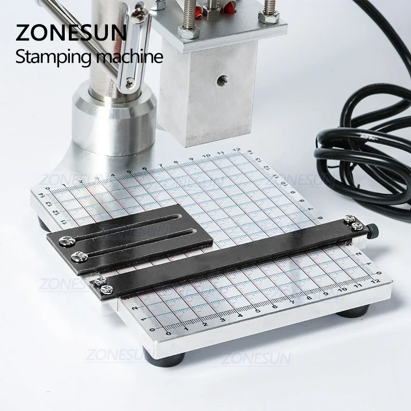 Zonesun máquina de carimbo quente, gravação em relevo, logotipo, marca registrada, manual, máquina de bronzeamento para sapatos de couro, prensagem a frio e calor