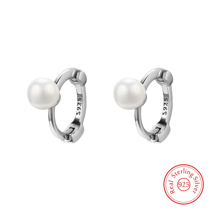 

Pure 925 Sterling Silver New Woman's High Quality Fashion Jewelry Pearl Hoop Earrings XY0192