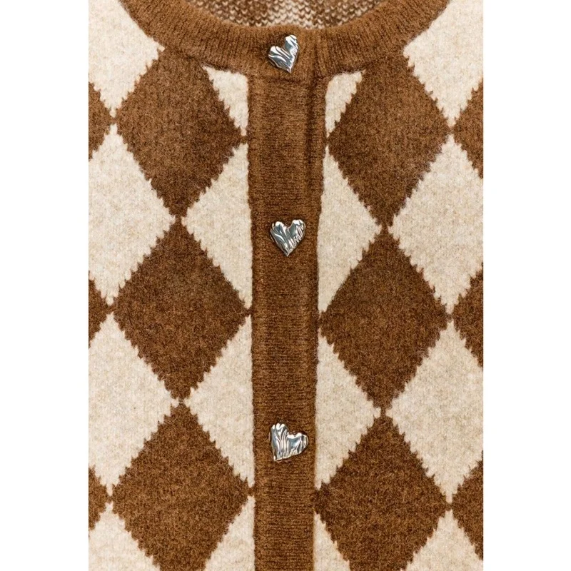 Autunno Inverno delle nuove donne rotonde Ne Long Sve bottone singolo modello diamante lavorato a maglia Jaet francese Sle Casual poliestere F...