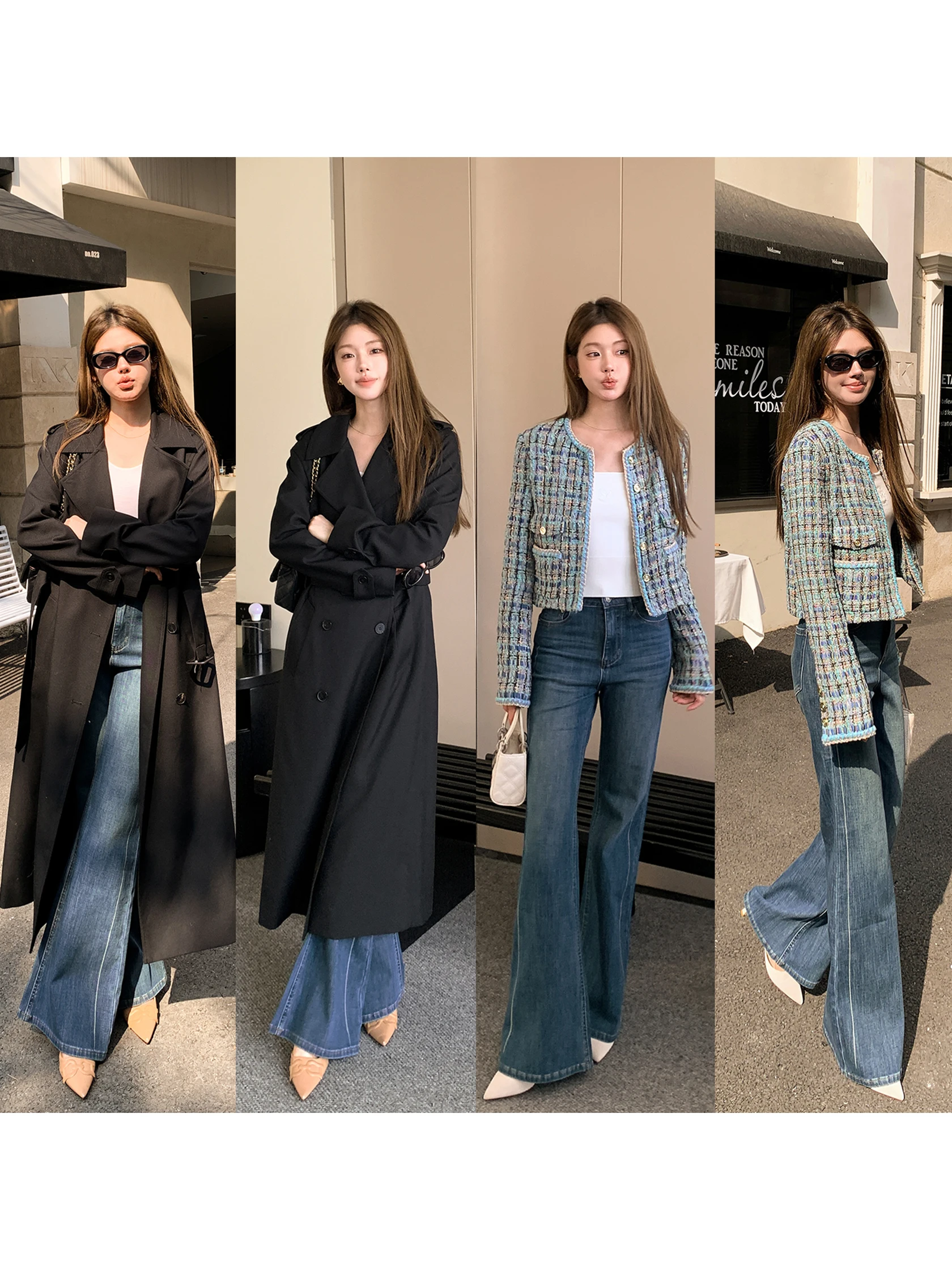 

Джинсы Deep Blue Slimming с высокой талией и широкими штанинами для женщин: модные, универсальные, из эластичного денима, хлопковые, элегантные