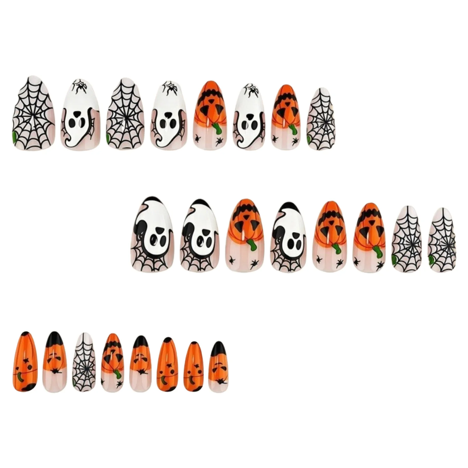 24pcs Halloween Press On Nails Ghost Pumpkin Spider-Web Bat Design Fake Nails For Women Girls Wearable False Nail Tips - view 4