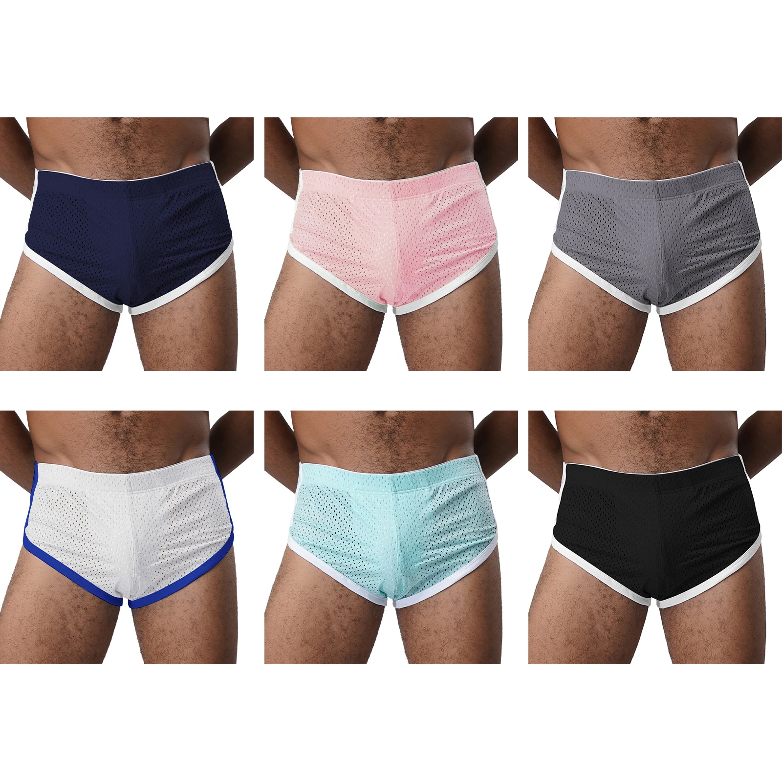 Men Mesh Athletic Boxers Hollow Out Design Anti Chafing Quick Dry Underwear Elastic Waistband Lightweight Sports Trunks for Gym