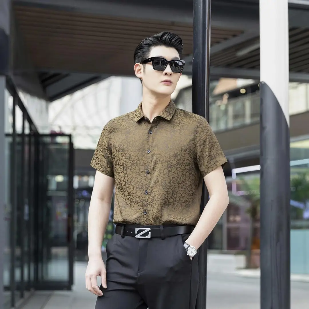 

Xingyu Men's Summer irt Xiangyun Silk f Sve Mencio Old Chen Men's irt Breathable Polyester Fiber Inner Wear