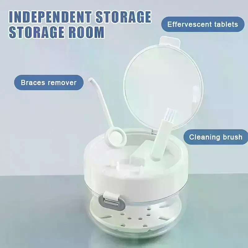 2 In 1 Multi-layer Denture Retainer Case With Clip-on Cap Cleaning Storage Box With Cleaning Brush No-Leak Oral Box Portable
