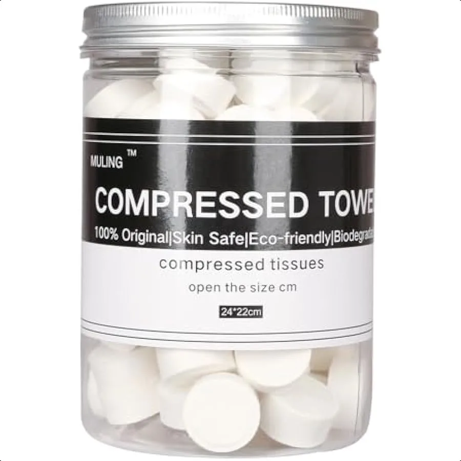 

Canned 100 PCS Compressed Towels Portable Mini Compressed Coin Tissue for Travel Sports Beauty Salon or Home Hand Wipes