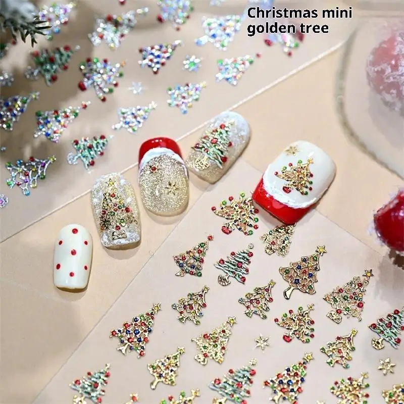 Adorable Holiday Design Crystal Globe Multicolored Lights Christmas Tree Nail Decals Manicure Stickers Nail Decorations Present