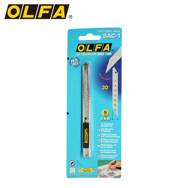 Faca utilitária pequena 9mm original OLFA SAC-1 Ângulo de 30 graus Faca de corte de filme de carro profissional Faca multifuncional de aço