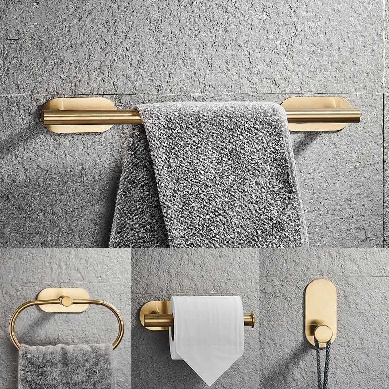 Brushed Gold Bathroom Accessories Set Paper Holder Towel Rack Robe Hook Towel Bar Stainless Steel Bath Bathroom Hardware