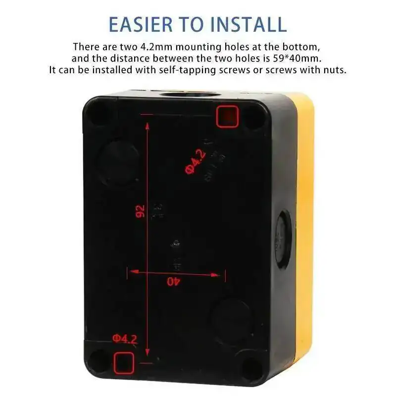 2P مفتاح بـزر دفع مع التحكم صندوق بلاستيكي أصفر مقاوم للماء NO NC لحظة إعادة تعيين مقبض دوار التحكم