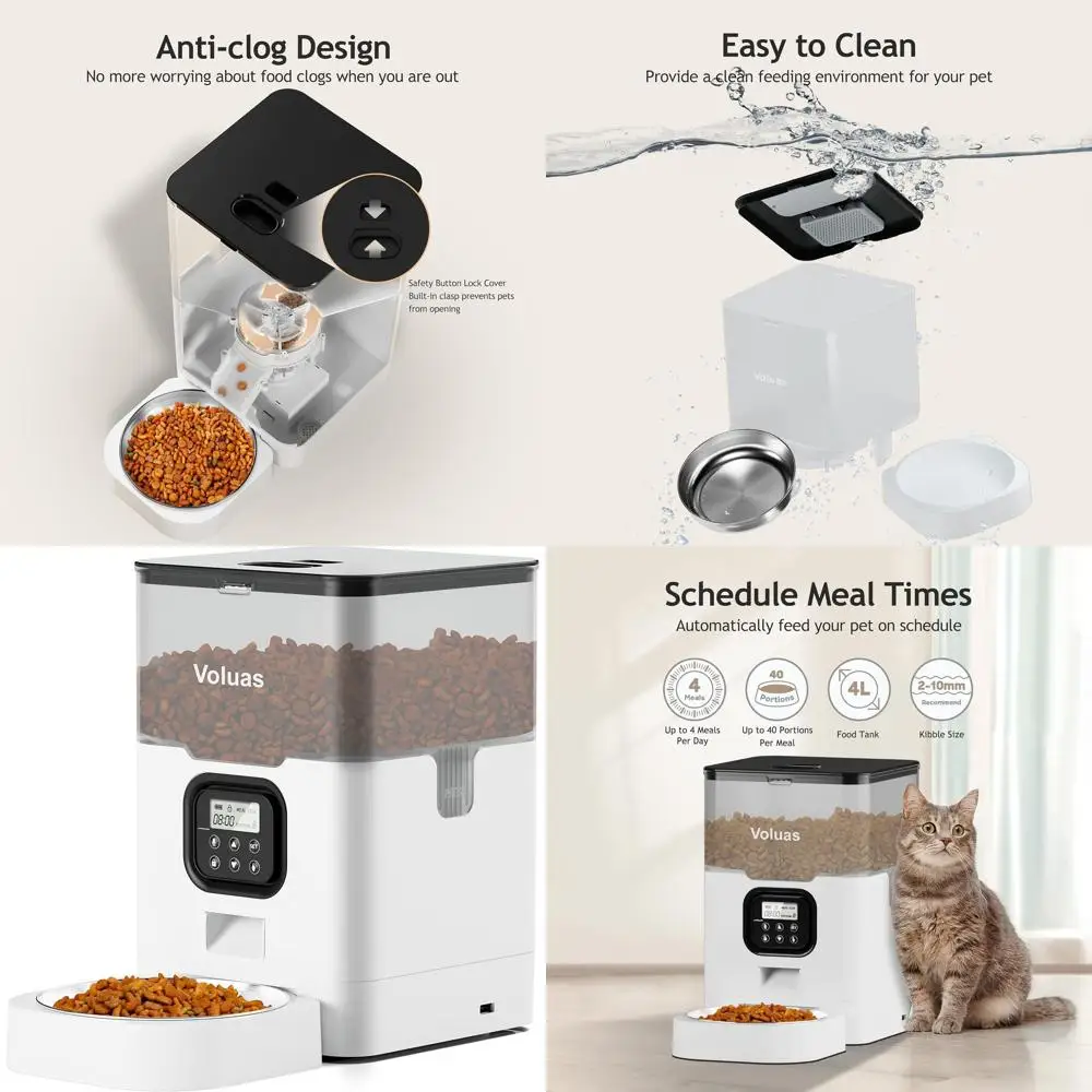 

Programmable Dry Food Cat Feeder with Timer, 4 Daily Meals, Voice Recorder, and Desiccant Bag