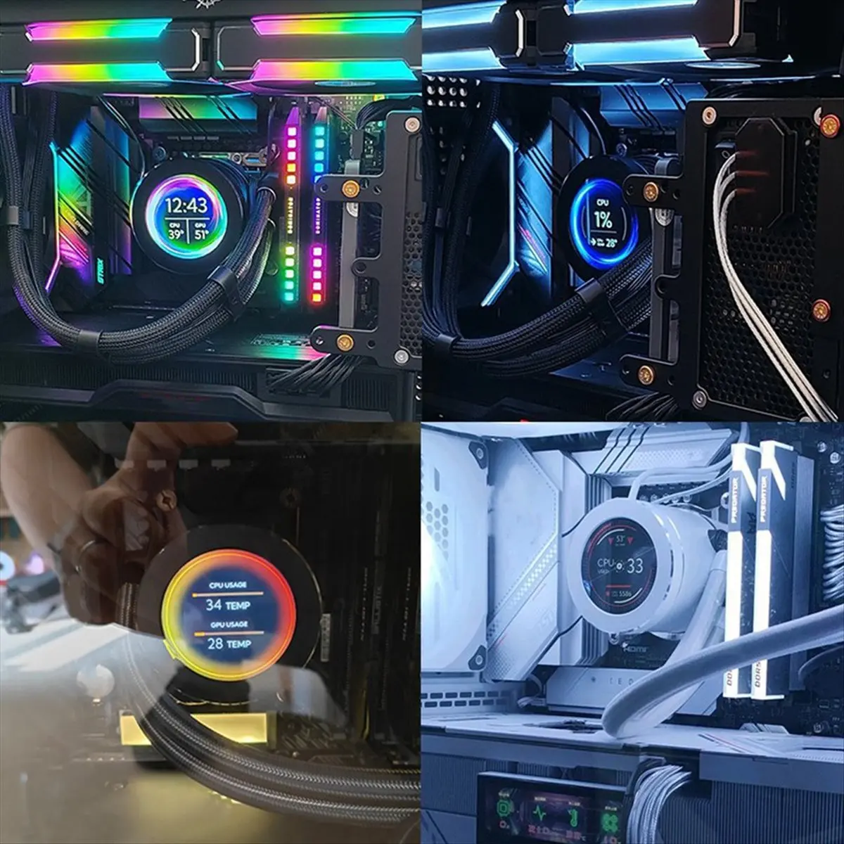 ABZJ 2.8 Inch IPS Secondary Screen Water-Cooled Screen 480x480 with 9pin Cable for CPU GPU RAM HDD Monitoring for Computer B