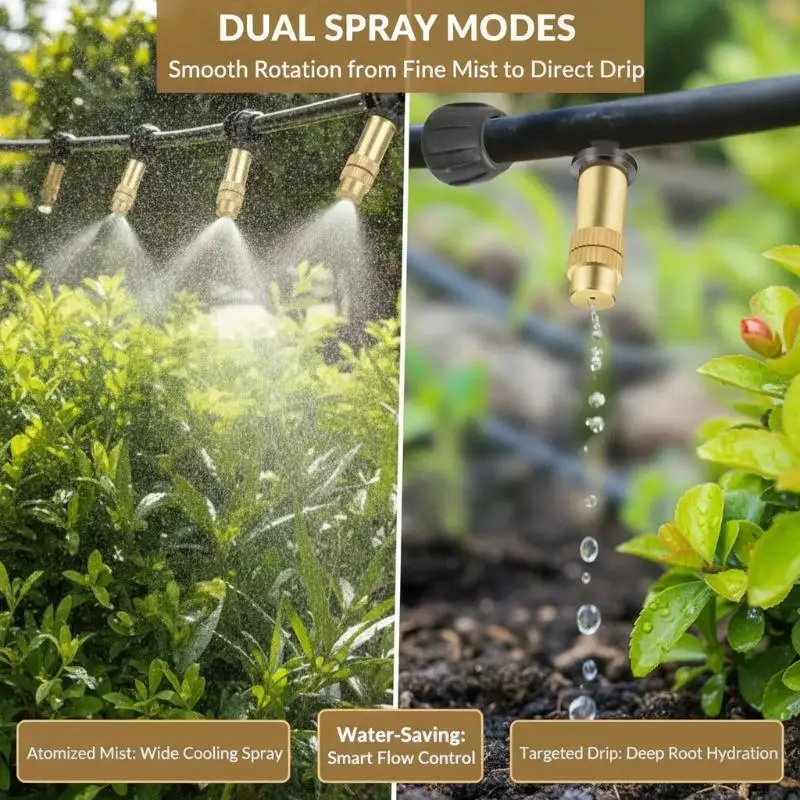 Brass Misting Spray Nozzles Adjustable Rustproof for Commercial Garden Irrigation Plant Watering Outdoor Cooling