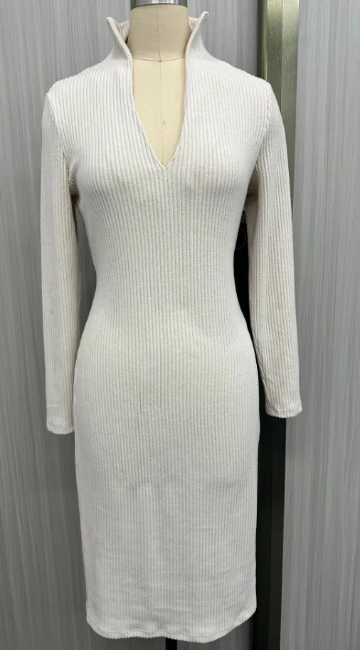 Women's dress 2025 autumn/winter new item with slim fit waist belt  mid length over knee knitted hip hugging dress