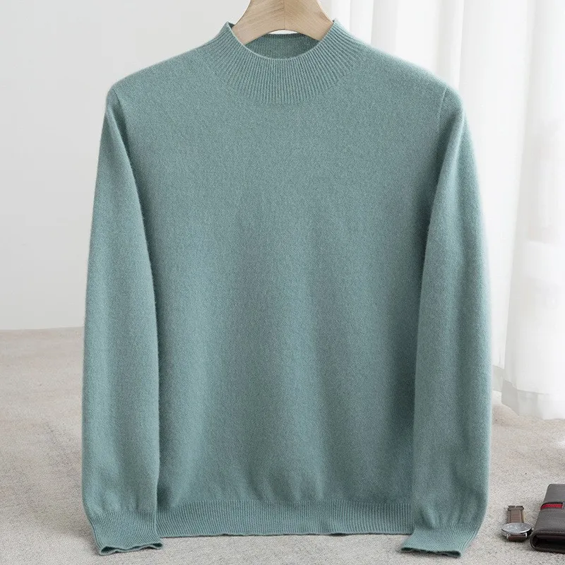 

Autumn and Winter New% Wool Sweater Men's Half-High Collar Pullover Sweater Loose-Fitting Oversized Sweater Front Line