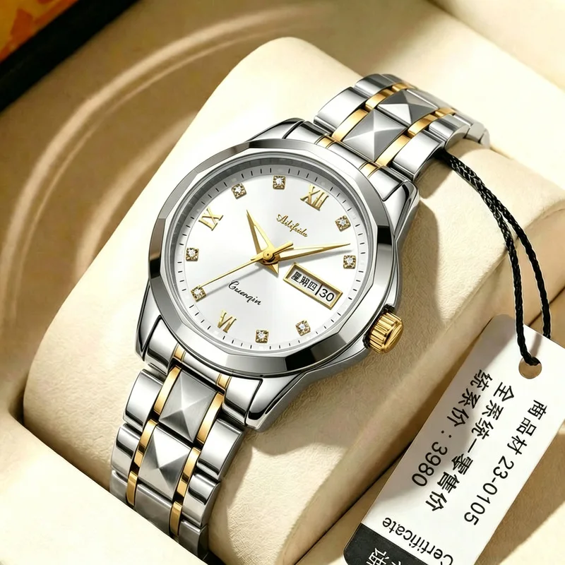 Men Women Waterproof Luminous Thin Quartz Watch Double Butterfly Buckle Business Couple Wristwatch