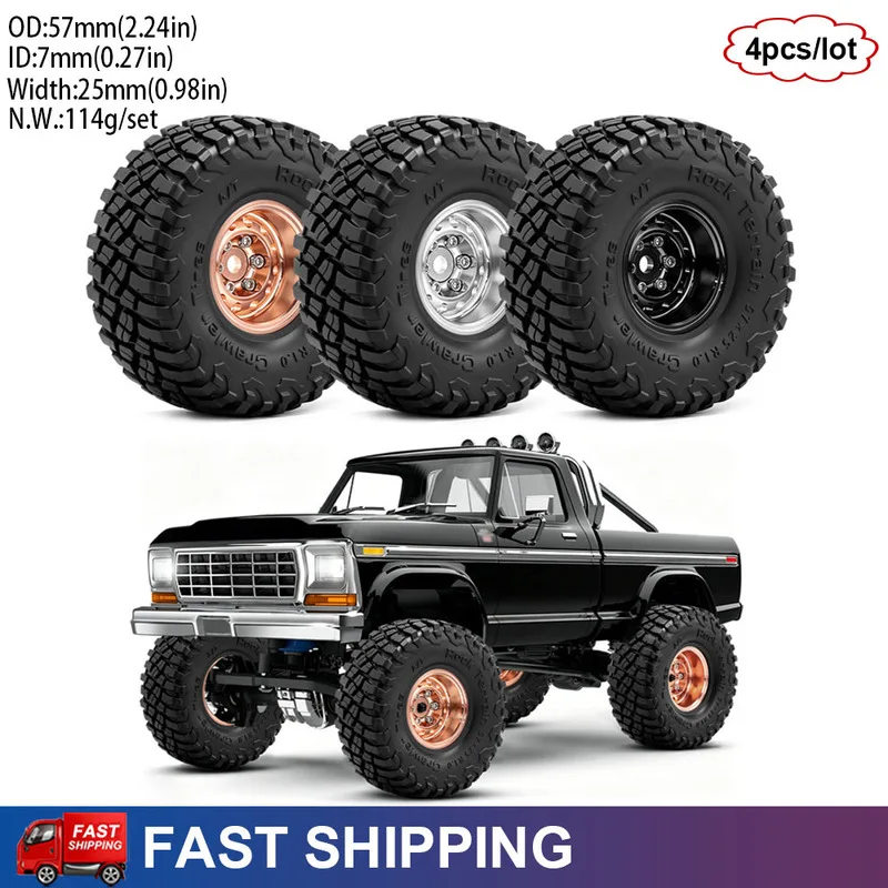 1.0 Inch Metal Beadlock Wheels Rims Tires Set for 1/24 Axial SCX24 AX24 FMS24 1/18 Traxxas TRX4M RC Crawler Upgrade Parts