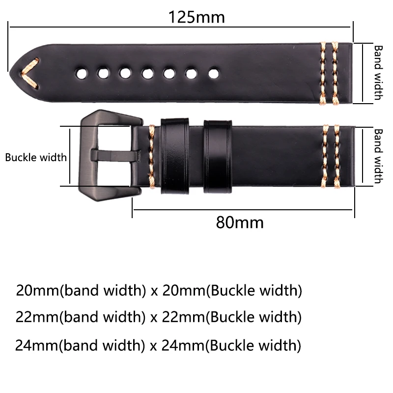 Genuine Leather Watchband Bracelet Brown Yellow Blue Women Men Handmade Cowhide Watch Band 20mm 22mm 24mm Strap With Pin Buckle