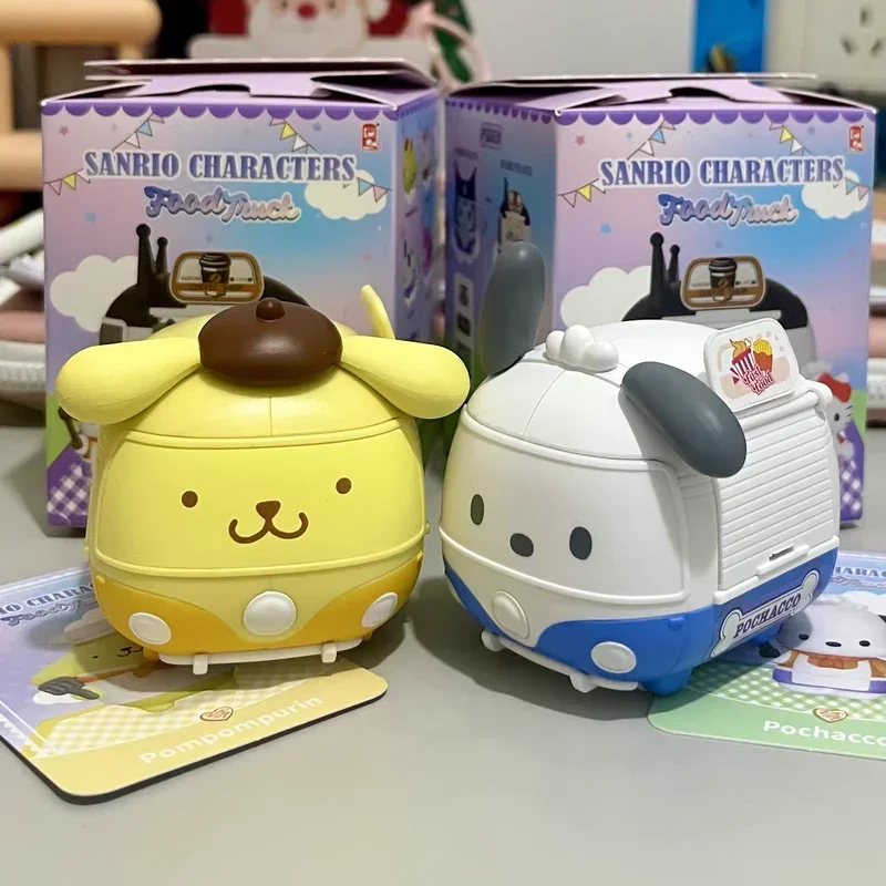 Sanrio Gourmet Food Truck Blind Box, Figura bonito, Brinquedo do carro, Ornamento, Kulomi, Pacha Dog, Big Eared Dog, Hello Kitty, Mystery Box Gift