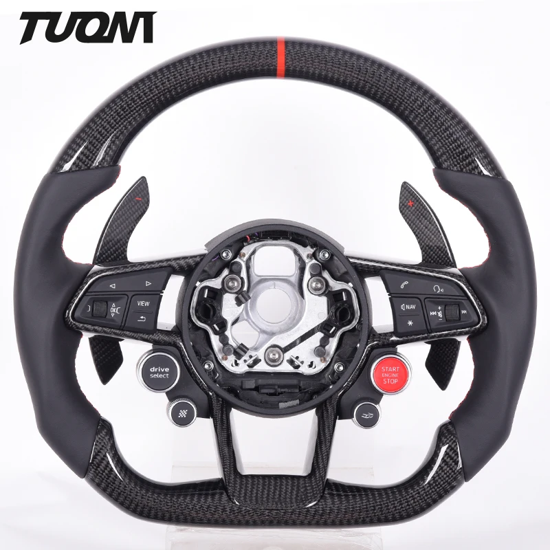 Car Steering Wheel For Audi A8 R8 TT A6 A7 A5 S6 RS6 C7 C8 Gloss Carbon Fiber Smooth Leather Custom