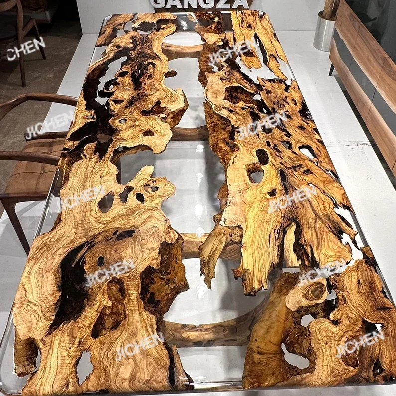 

Журнальный столик JC Luxury Live Edge River из массива дерева с эпоксидной смолой, обеденный стол, стол-река, на заказ, из цельного дерева