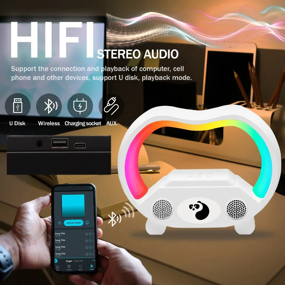 

Smart Lamp Multifunction Wireless Charger Fast Charging Station Alarm Clock Stand Speaker with RGB Night Portable
