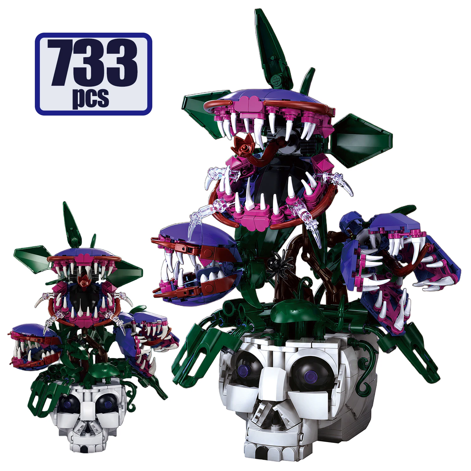 733Pcs MOC Creative Skull Man Eating Flower Building Blocks City Home Carnivorous Potted Plant Decoration Bricks Toys DIY Gifts