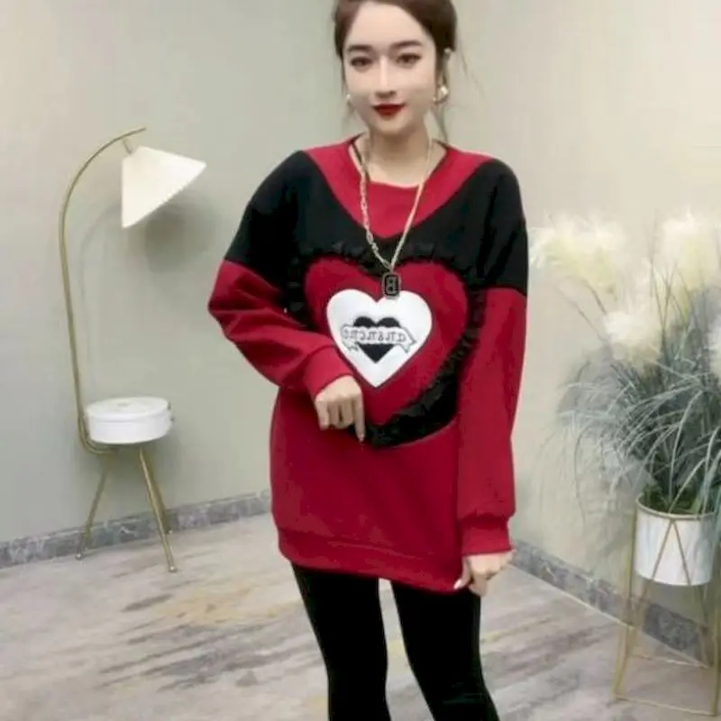 Mode Pullover Frauen Farbe Passenden Sweatshirts Herbst Winter Trend Plüsch Verdicken Pullover Beiläufige Lose Top Ästhetischen Kleidung