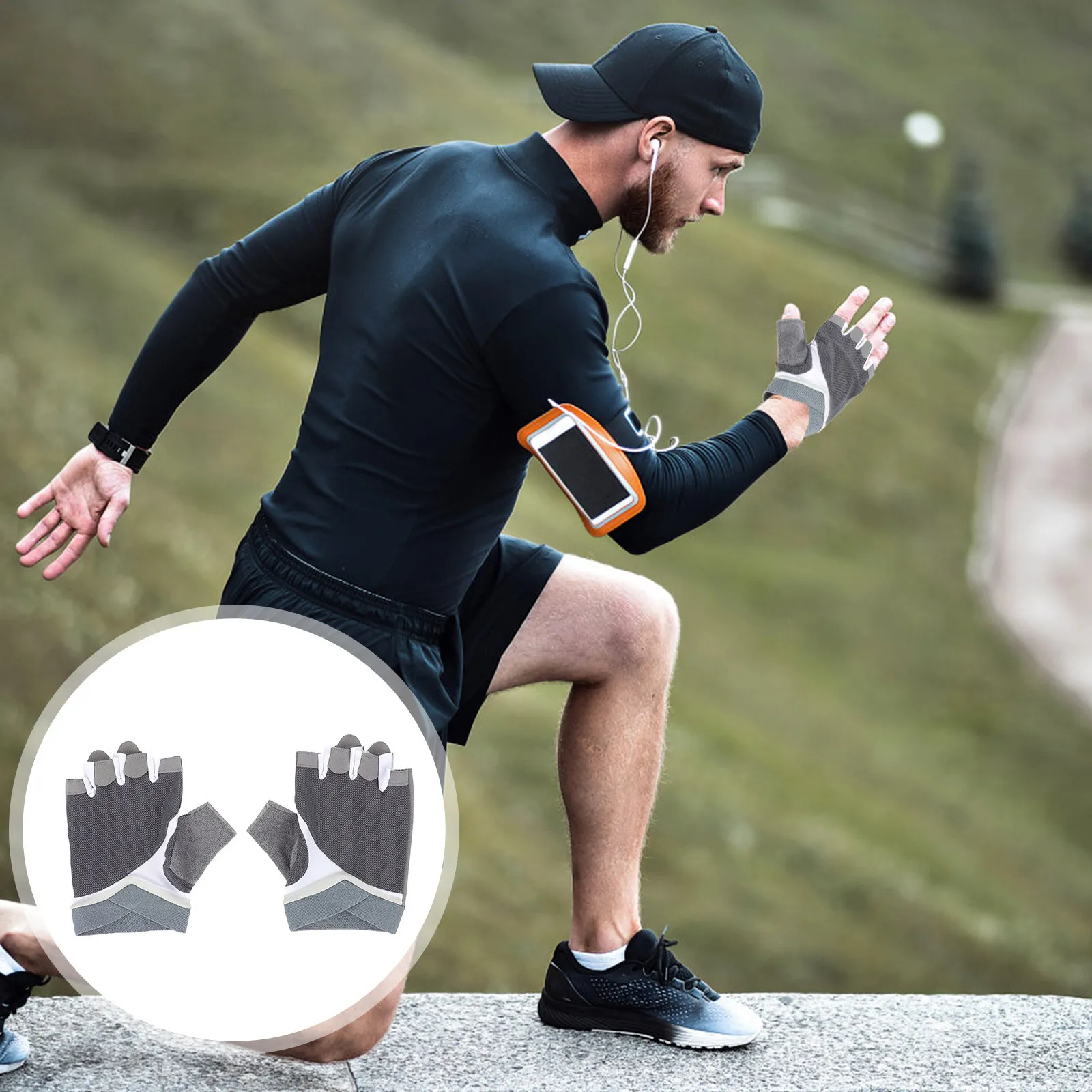 1Pair Anti-Slip Half Finger Gloves Soft Breathable Fabric Ideal for Mountain Fitness Weightlifting Riding Cycling Sport