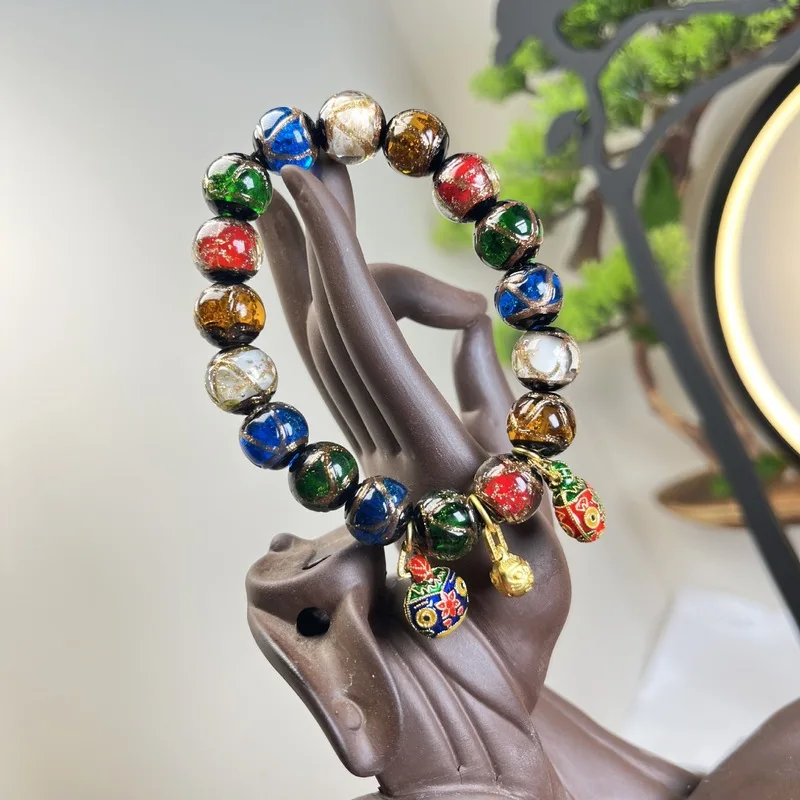 Nanyue Hengshan incense ash glazed glass porcelain bead gold-swallowing beast bracelet
