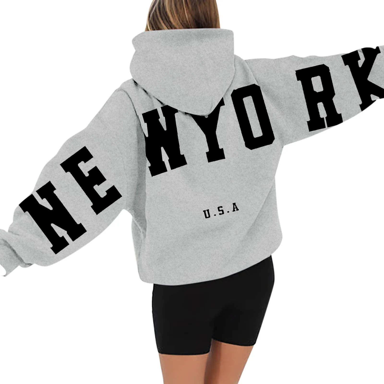 Sweatshirts Women Workout Women'S Long Sleeved Zipperless Back New York U.S.A Printed Hoodie Hip Hop Fashion Couple Clothes