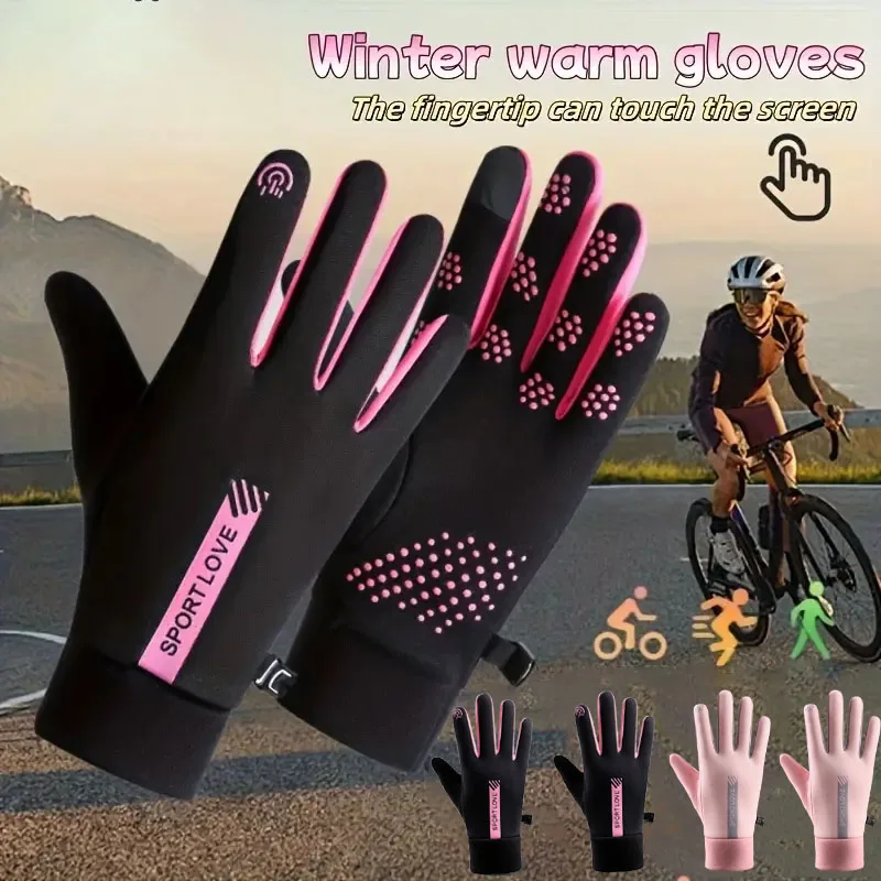 Winter-Thermo-Touchscreen-Handschuhe für Damen, wasserdichte Outdoor-Fahrradhandschuhe, dickes Fleece, rutschfestes Design, ideales Weihnachtsgeschenk