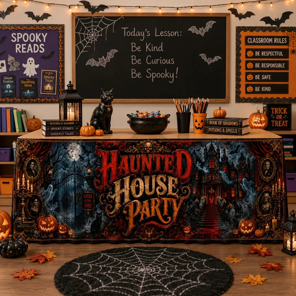 Party table skirt 1 piece - Ghost House Halloween printed polyester table skirtxzj
