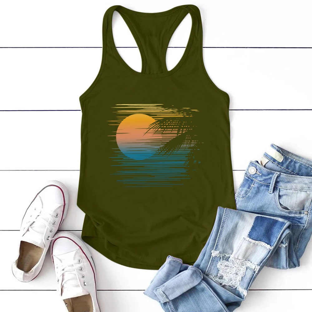 Seeyoushy Women Evening Sunset Print Sleeveless Women Tank Top Fashion Tops for Women Ladies Tees Shirt Female Summer Loose Vest