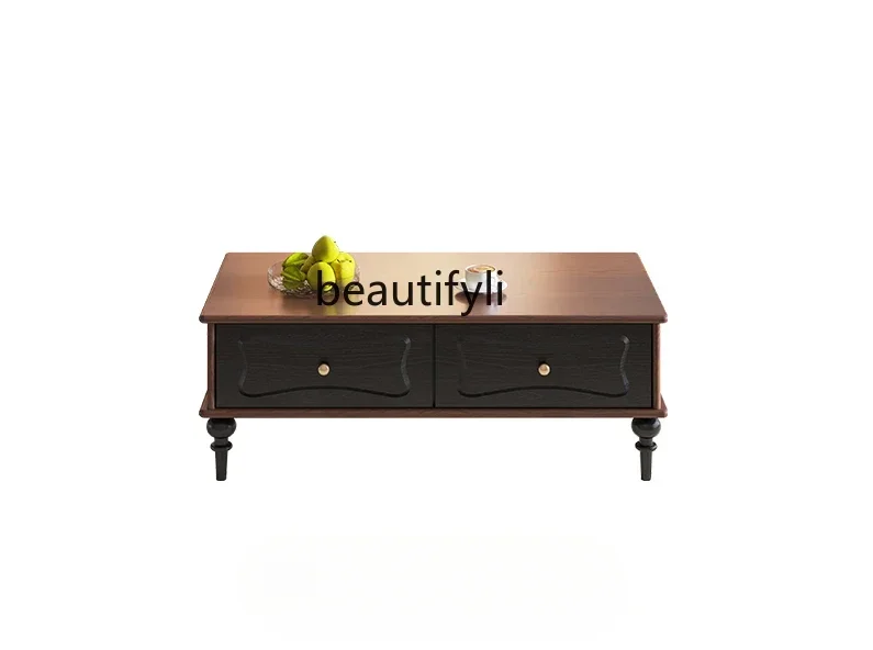 

Q181 French Retro Solid Wood Coffee Table Living Room Home Small Apartment Designer Small Table American Square Coffee Table