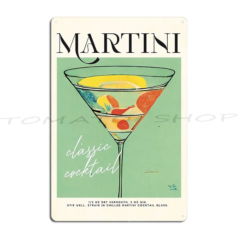 Martini Retro Cocktail Poster  Metal Signs Design Pub Kitchen Printing Cave Customize  Tin Sign Poster