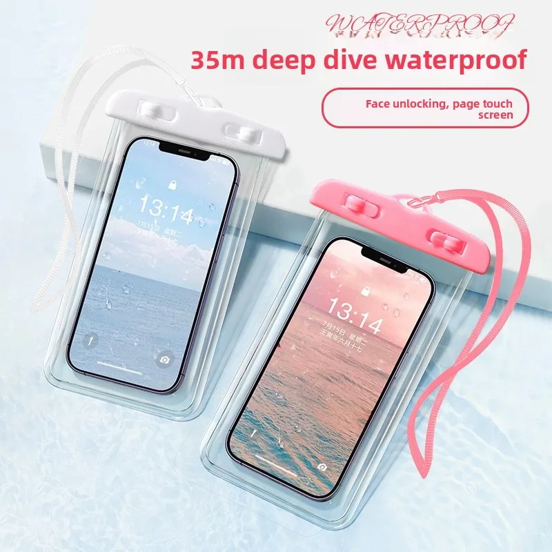 حقيبة مقاومة للماء للهاتف الخلوي شفافة للغاية يمكنها لمس الشاشة لالتقاط صور السباحة والتجديف جراب هاتف محمول مقاوم للماء